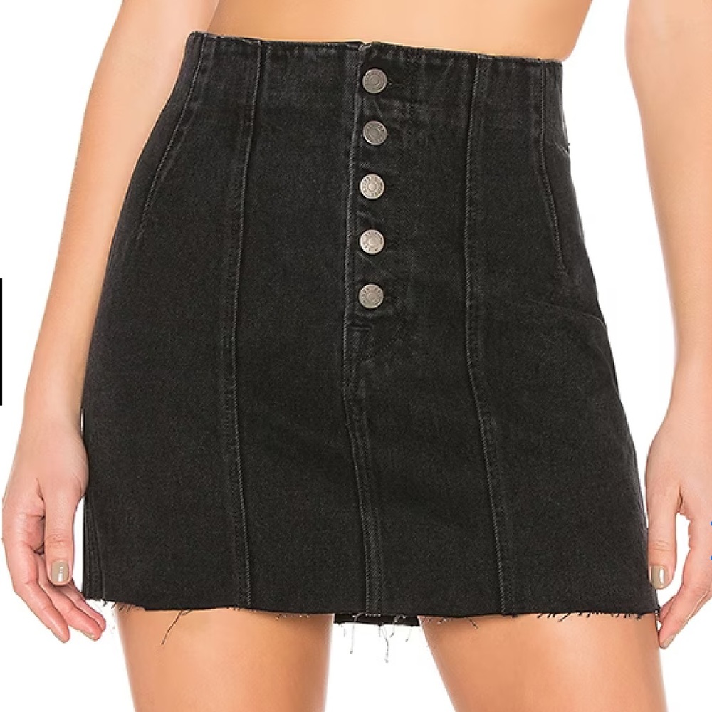 Revolve GRLFRND Twiggy Black Button-Fly Raw Hem Mini Denim Skirt - Size 31